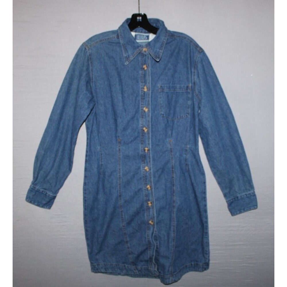 Vintage Bill Blass Denim Long Sleeved Shirt Dress Medium Wash Size 12 USA Made